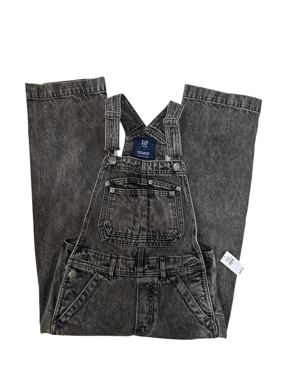 gap teen washed black denim overalls